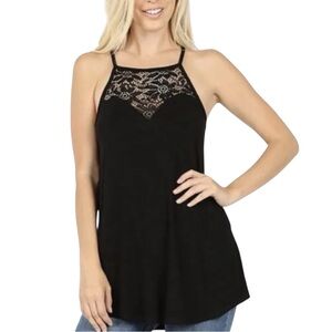 Women's Lace-Accent Flowy Tunic Top - Size Large